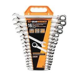 16-piece reversible combination ratchet wrench set, 12-point, metric system