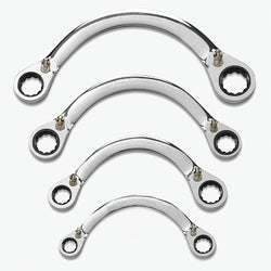 Set of 4 SAE reversible ratchet wrenches with double box and half-moon design, 12 points