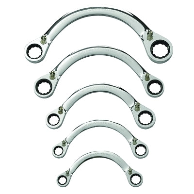 Juego de 5 llaves de trinquete reversibles de doble caja de media luna, métricas