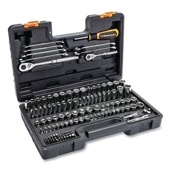 Mechanic's tool set, 185 pieces, with 1/4", 3/8" and 1/2" drives, blow-molded case