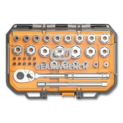 35-piece mechanic's hand tool set, 3/8" drive, short sockets, metric/SAE system
