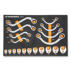 Special modular ratchet wrench set, 19 pieces, 72 teeth, SAE, with foam tray