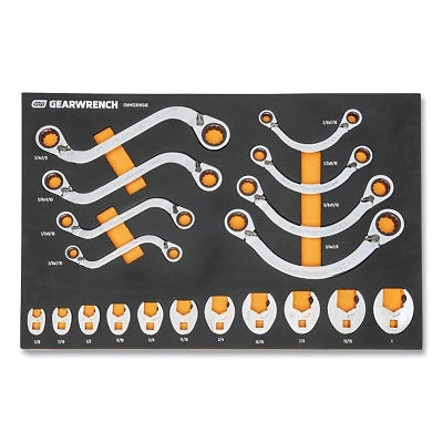 Juego de llaves de trinquete modulares especiales, 19 piezas, 72 dientes, SAE, con bandeja de espuma