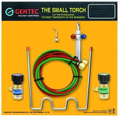 Small torch kit, propane, handle, nozzle, hose, oxygen and fuel regulator, carrier