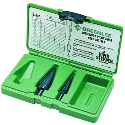 Kit de brocas escalonadas Kwik Stepper®, diámetro de corte de 1/8 pulg. a 1-1/8 pulg., de 3 a 13 pasos, estuche