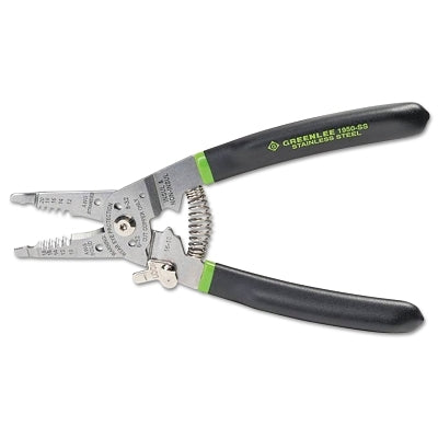 Professional stainless steel wire stripper/cutter/crimper, 10-20 AWG, 6-32/8-32 bolts, straight