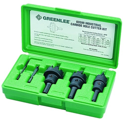 Carbide-tipped tungsten carbide hole cutter kit, cutting diameter 7/8 in. to 1-3/8 in.
