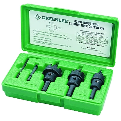 Carbide-tipped tungsten carbide hole cutter kit, cutting diameter 7/8 in. to 1-3/8 in.