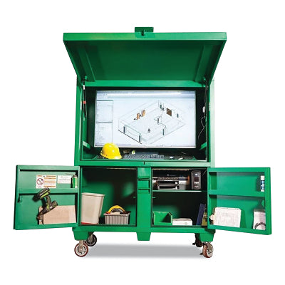 Compact field office with wheels, 60" wide x 30.5" deep x 78" high, 3 doors, green