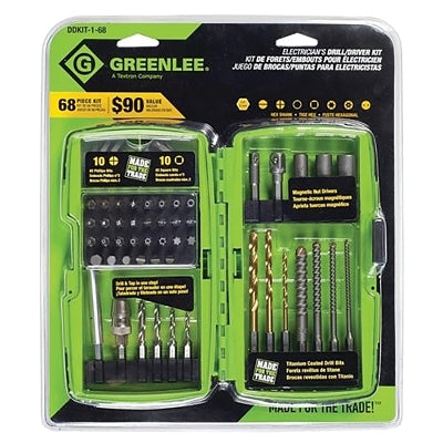 Kit de taladro atornillador para electricistas de 68 piezas, hexagonal de 1/4 pulg.