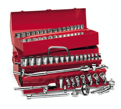 Juego de dados de servicio general SAE poco profundos/profundos/universales de 6/12 puntos con accionamiento de 1/2" de 59 piezas