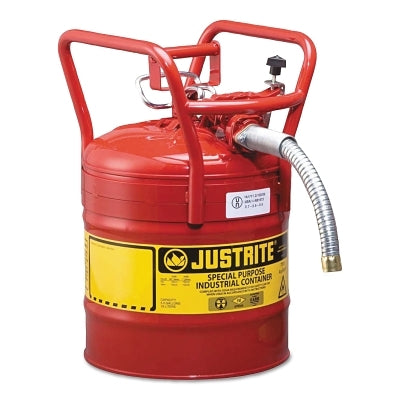 AccuFlow™ DOT Type II 5 Gallon Steel Safety Can, Yellow, 5/8 in. Metal Hose, Roll Bars