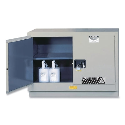 Cabina de seguridad para corrosivos/ácidos bajo campana extractora ChemCor®, capacidad de 31 gal, acero CR calibre 18, color plateado