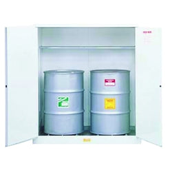 Gabinetes blancos para bidones de residuos inflamables, cierre manual, 2 bidones verticales de 55 galones