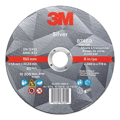 Silver cutting disc, precision-shaped ceramic, 4.5" diameter, 0.875" arbor, 36 grit, center bore mount