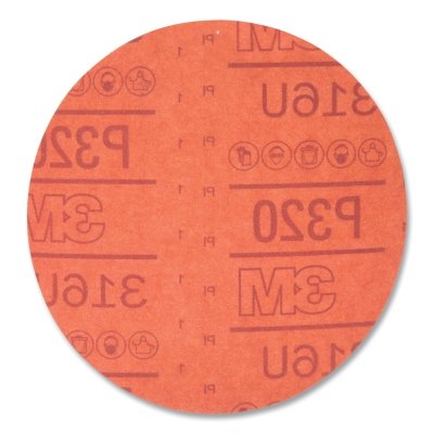 Disco abrasivo rojo Hookit™, 6 pulgadas de diámetro, grano P320, con velcro
