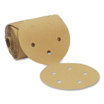 Rollo de disco de papel dorado Stikit™ 216U, óxido de aluminio, 5 pulgadas de diámetro x NH, grano P120, matriz 500X