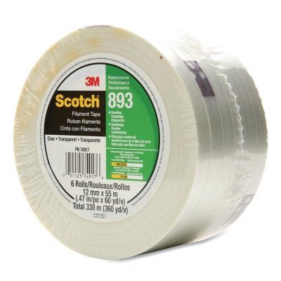 Cinta de filamento de grado industrial Scotch® 893, 1,41 pulgadas x 60,14 yardas, transparente