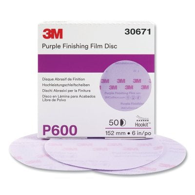 Disco de película de acabado Hookit™ con velcro, color morado, óxido de aluminio, 6 pulgadas de diámetro, grano P600