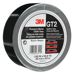 Cinta adhesiva de tela mate GT2, 1,88 pulgadas x 54,68 yardas, 11 milésimas de pulgada, negra