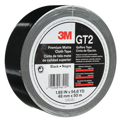 GT2 Matte Cloth Adhesive Tape, 1.88 inches x 54.68 yards, 11 mils, black