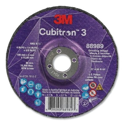 Cubitron™ 3 Depressed Center Grinding Disc, 4-1/2 in. Diameter x 1/4 in. Thickness x 5/8 in.-11 Mandrel, Grit 36+, T27