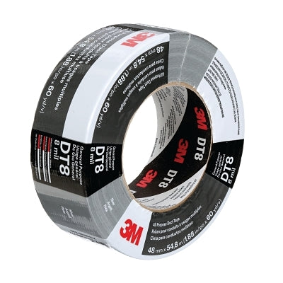 Cinta adhesiva multiusos DT8, 1,88 pulgadas x 60 yardas x 8 milésimas de pulgada, plateada, paquete de 3 rollos