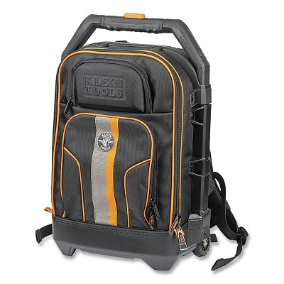 Wheeled tool backpack, 28 compartments, 65 cm high x 26 cm wide, black/orange