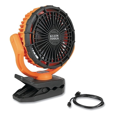 Rechargeable clip-on fan, magnetic/clip-on/hanging mount, orange/grey