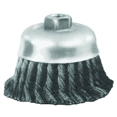 Single-row cup brush with standard twist, 6" diameter, 5/8-11 mandrel, 1 5/8 x 0.023" wire