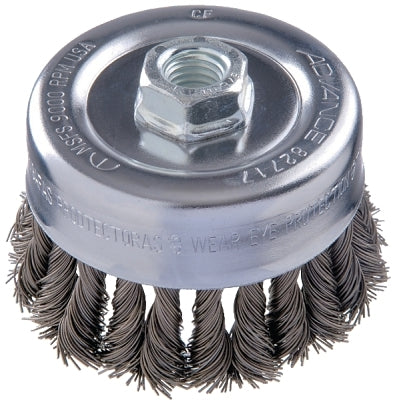 Cepillo de copa de alambre anudado COMBITWIST, 4 pulgadas de diámetro, alambre de acero al carbono de 0,014 pulgadas