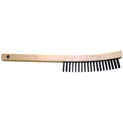 Scratching brushes with curved handle, 13 3/4 inch, 4 x 19 rows, stainless steel wire, plastic handle
