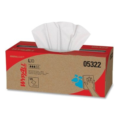 WypAll® General Clean L10 Lightweight Cleaning Towel, White, 26.5 cm wide x 30.5 cm long, 125 per box, Pop-Up® box, 1 ply