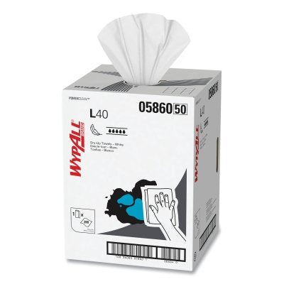Toalla profesional WypAll® L40, blanca, 49,5 cm de ancho x 107,7 cm de largo, 200 por caja, 1 capa