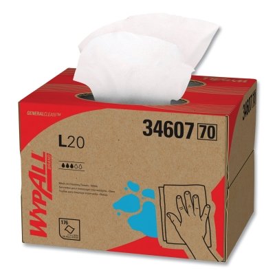 Limpiador WypAll® L20, 23 cm de ancho x 42 cm de largo, caja desplegable, blanco, 88 unidades por caja, 10 unidades por caja