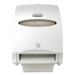 Electronic roll towel dispenser, made of plastic, white, for wall mounting