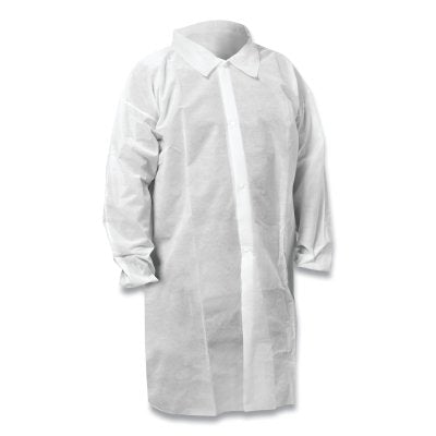 Bata de laboratorio KGA10, extragrande, tela hilada, blanca, cierre a presión, cuello y puños elásticos