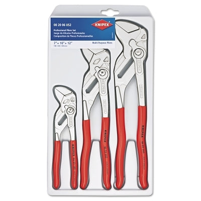 3-piece pliers wrench set, 7", 10" and 12" lengths, chrome vanadium