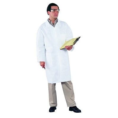 A40 laboratory coat with protection against liquids and particles, size 3XL, laminated with microporous film, white, with pockets on the chest and hip.
