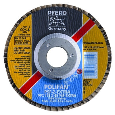 POLIFAN PSF-EXTRA Flap Discs, 7 in., Grit 36, 5/8 in.-11 Arbor, 8600 rpm
