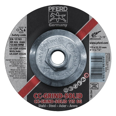 Disco de amolar de acero macizo CC-GRIND®, cerámico, 7" de diámetro, eje de 5/8", grano 24