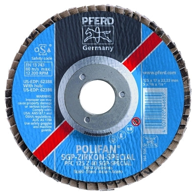 POLIFAN® SGP Type 29 Flap Disc, 7 in. Diameter, Grit 40, 7/8 in. Diameter Mandrel, 8600 RPM, Ceramic Oxide