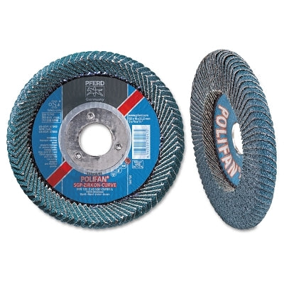 Disco de láminas curvas POLIFAN® Z SGP Steelox, 7" de diámetro x 7/8" de eje, grano 40, zirconia, 8500 RPM, radio grande