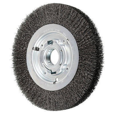 Threadless wavy wheel brushes, 3" diameter, 1/2" mandrel, 0.006 in., stainless steel