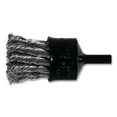 Cepillos de copa acampanada con extremos de nudo, acero inoxidable, 20 000 rpm, 1 pulg. x 0,014 pulg.