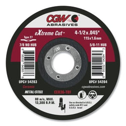eXtreme Cut™ Type 1 Ceramic Cutting Disc, 4-1/2 in. Diameter, 0.045 in. Thickness, 7/8 in. Mandrel, 36 Grit, Ceramic