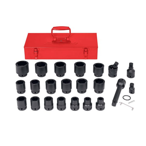 Juego de impacto superficial SAE Flank Drive® de 6 puntos con accionamiento de 3/4" de 25 piezas en caja de acero
