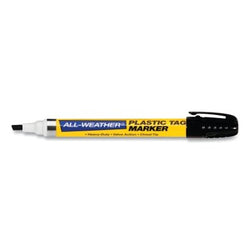 Plastic earphone label marker, on cardboard, black, 3/16 inch tip.