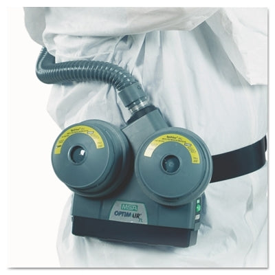 Kit estándar OptimAir® TL PAPR para capuchas, incluye cargador de batería, soplador, tubo de respiración, cinturón de descontaminación y batería de larga duración.