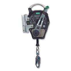 Rescuer self-retracting lifeline, 15 m, single leg, safety hook, 140 kg load capacity, stainless steel cable